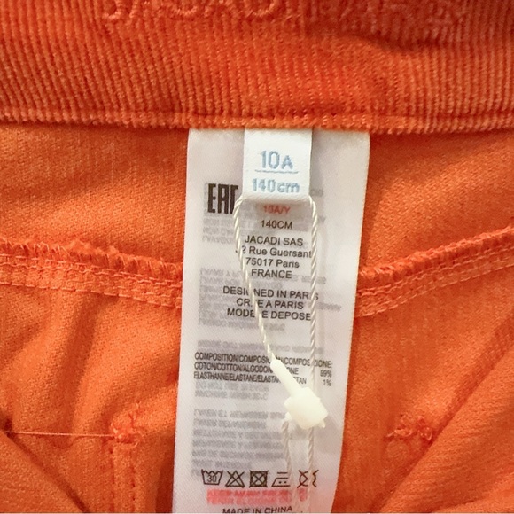 Jacadi Corduroy Cotton Casual Pants in Maple Orange NWT Size 10Y/A - Picture 5 of 6